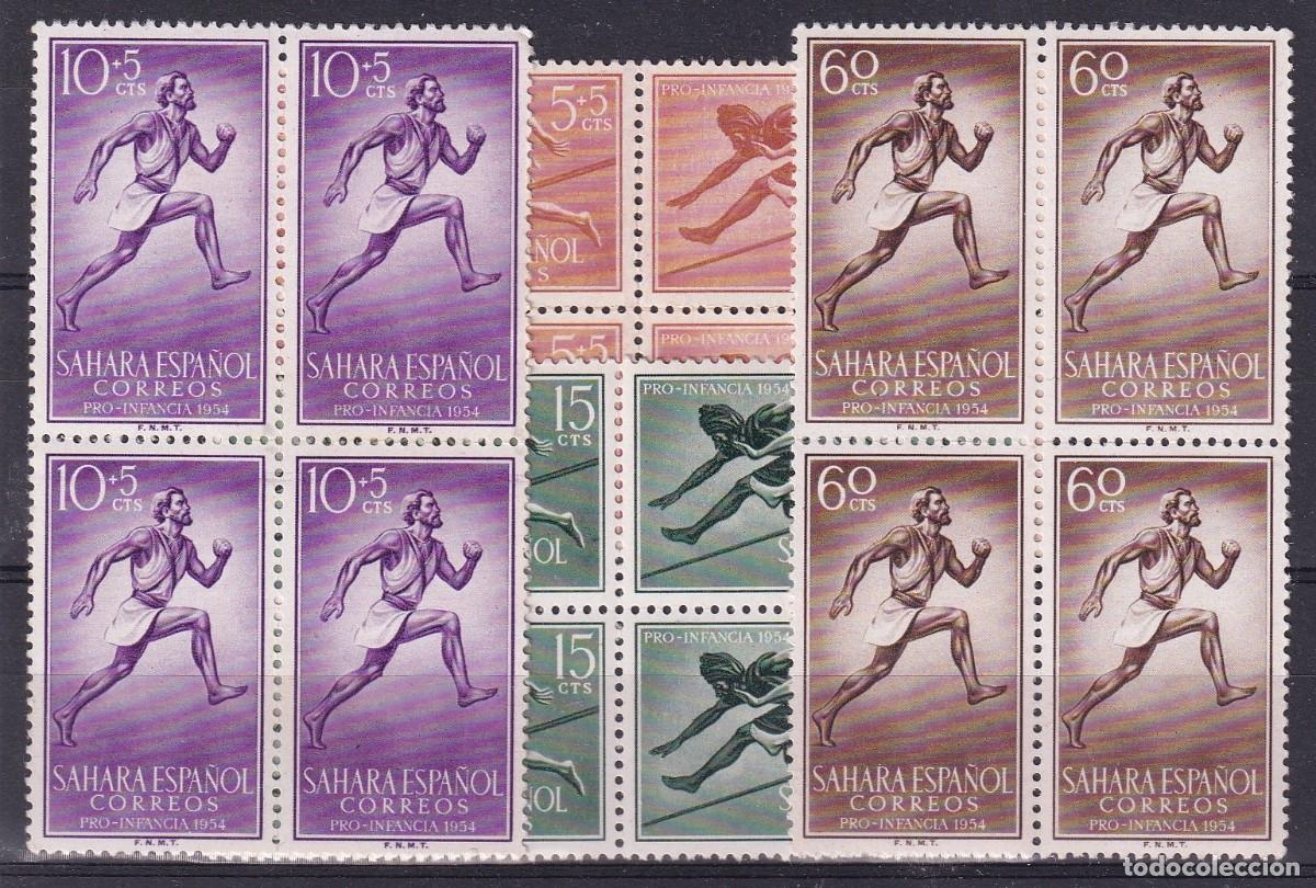 Selos: Sellos DEPENDENCIAS ESPA&Ntilde;OLAS SAHARA a&ntilde;o 1954 Edifil 112/115** SERIE COMPLETA bloque de 4 v.c. 16 &euro;