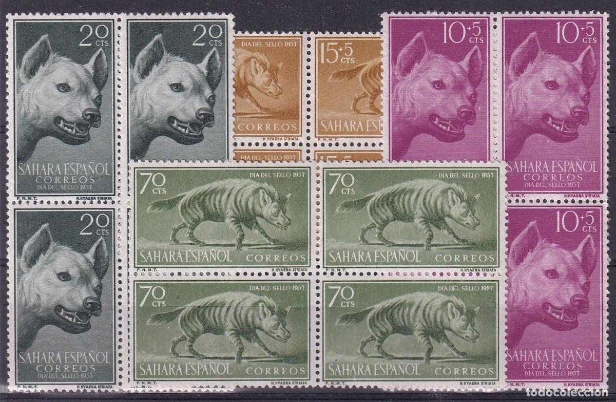 Selos: Sellos DEPENDENCIAS ESPA&Ntilde;OLAS SAHARA a&ntilde;o 1954 Edifil 142/145** SERIE COMPLETA bloque de 4