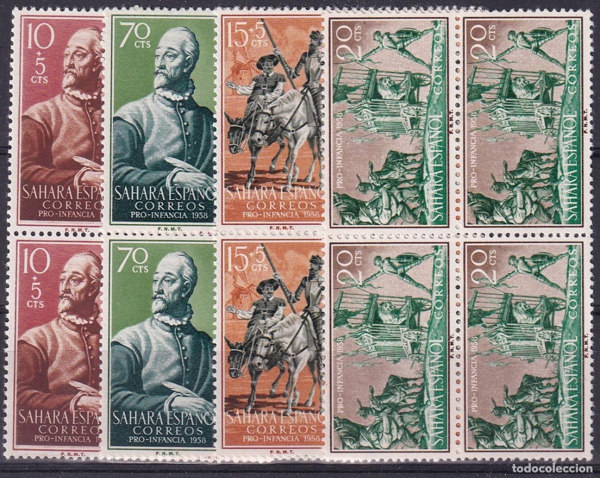 Selos: Sellos DEPENDENCIAS ESPA&Ntilde;OLAS SAHARA a&ntilde;o 1958 Edifil 149/152** SERIE COMPLETA bloque de 4