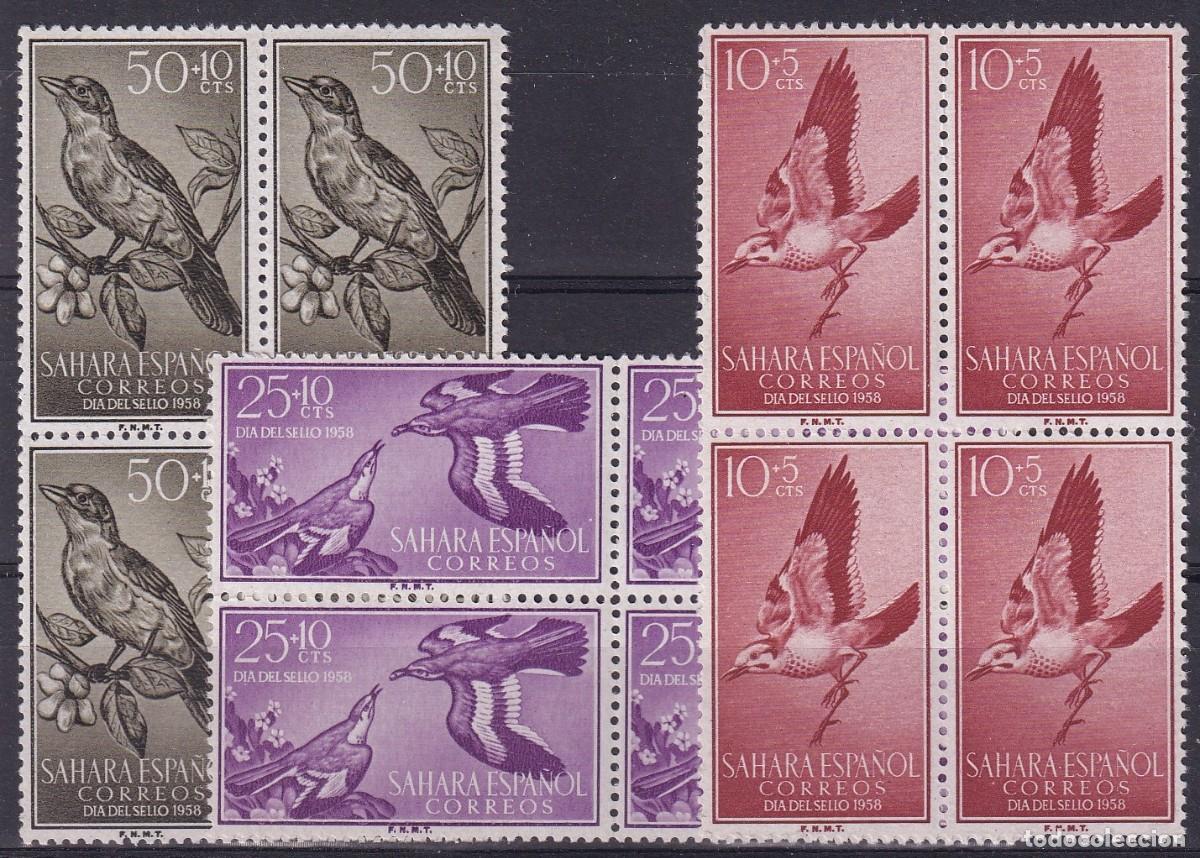 Selos: Sellos DEPENDENCIAS ESPA&Ntilde;OLAS SAHARA a&ntilde;o 1958 Edifil 153/155** SERIE COMPLETA bloque de 4
