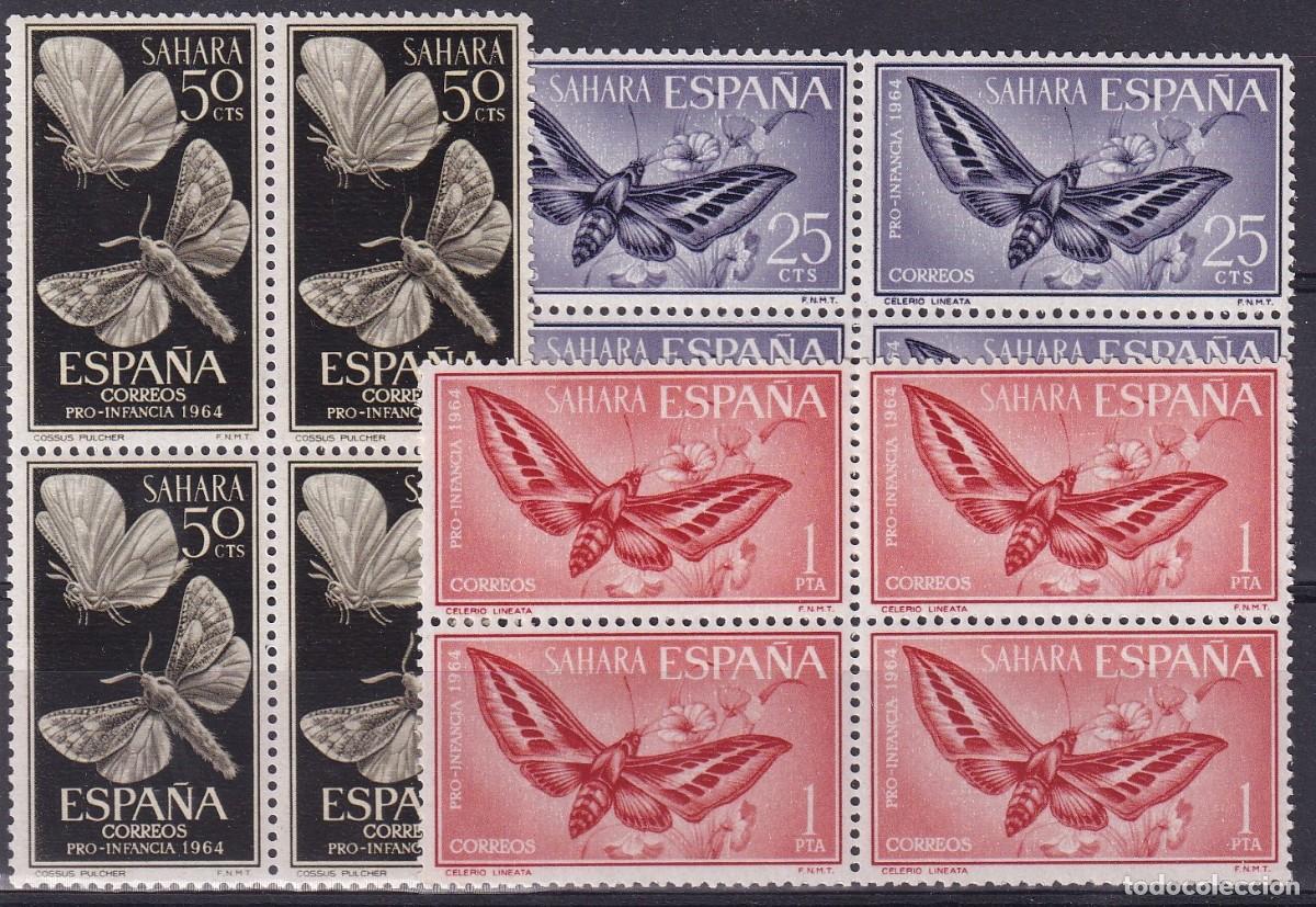 Briefmarken: Sellos DEPENDENCIAS ESPA&Ntilde;OLAS SAHARA a&ntilde;o 1962 Edifil 225/227** SERIE COMPLETA bloque de 4