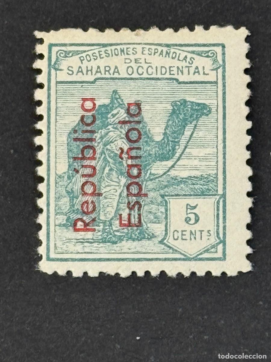 Sellos: Sahara, Dromedario e ind&iacute;gena, Habilitados, 1931, Edifil 36, nuevo con fijasellos