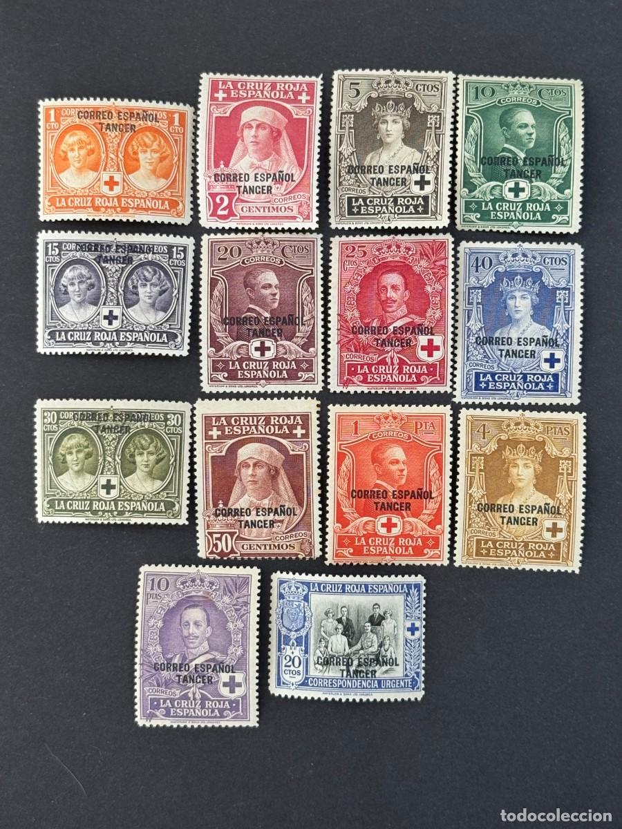 Briefmarken: T&aacute;nger, Pro Cruz Roja Espa&ntilde;ola, habilitados, 1926, Edifil 23 al 36, nuevos con fijasellos