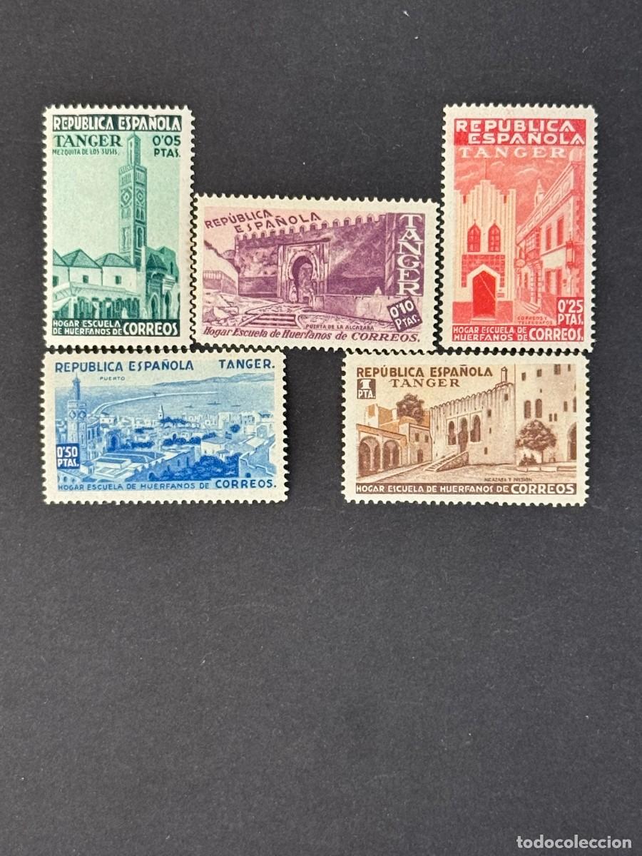 Stamps: T&aacute;nger, Vistas de T&aacute;nger, Beneficencia, 1937, Edifil 1 al 5, nuevos con fijasellos
