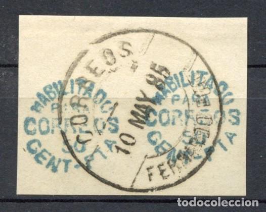 Sellos: FERNANDO POO. 1885 - 1895. SEIS HABILITACIONES TIPO&rdquo;a&rdquo; SOBRE 5 FRAGMENTOS. BUENA CONSERVACI&Oacute;N