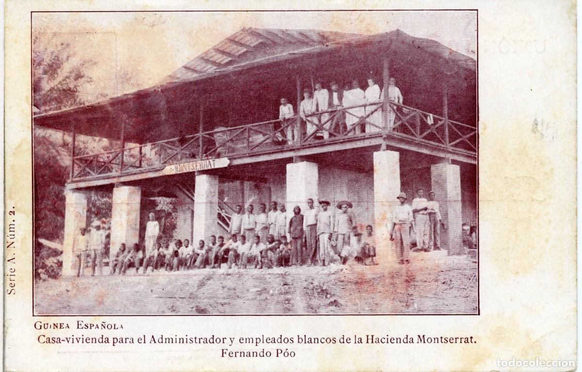 Sellos: FERNANDO POO. HACIENDA MONSERRAT. TARJETA POSTAL SIN CIRCULAR. VIVIENDA PARA EMPLEADOS BLANCOS