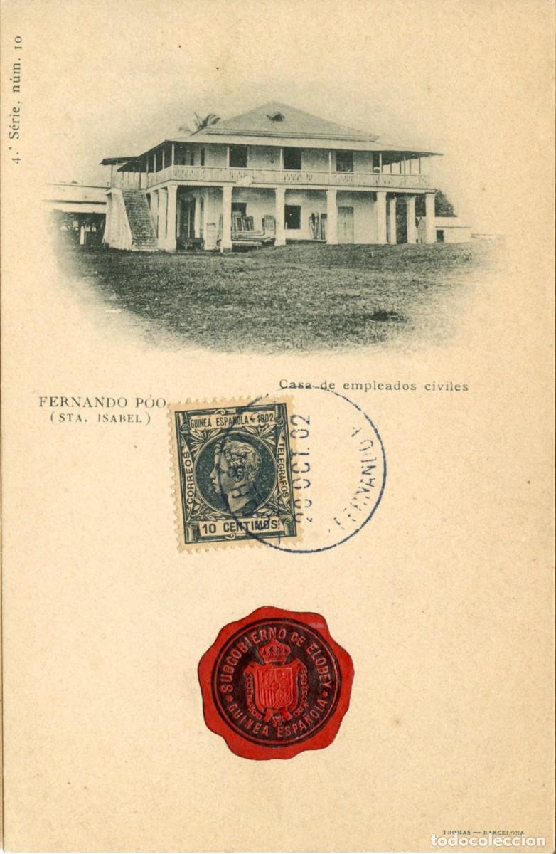 Sellos: FERNANDO POO. ANTIGUA TARJETA DE SANTA ISABEL CON SELLO N&ordm; 111 FECHADO 20 OCT 1902 Y ETIQUETA ELOBEY