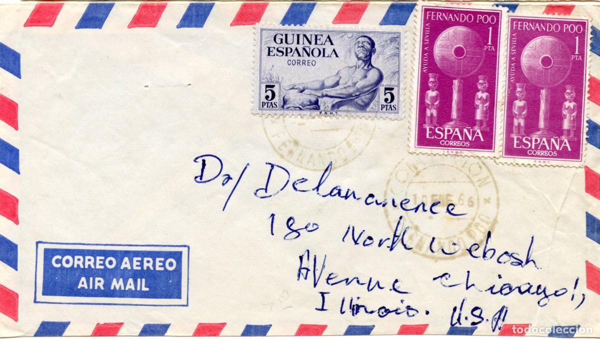 Sellos: SOBRE DE CONCEPCI&Oacute;N (HOY BIOKO), EN FERNANDO POO, A ILLINOIS (USA) 10 ENE 66