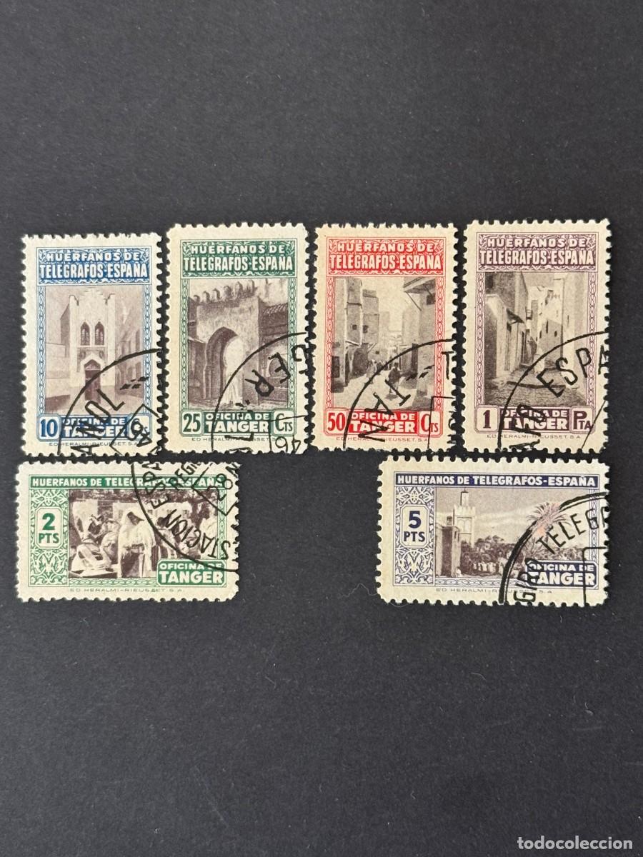 Sellos: T&aacute;nger, Sellos a beneficio de los Hu&eacute;rfanos de Tel&eacute;grafos, Beneficencia, 1946, Edifil 35/40, usados
