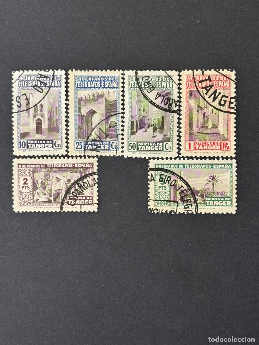 Sellos: T&aacute;nger, Sellos a beneficio de los Hu&eacute;rfanos de Tel&eacute;grafos, Beneficencia, 1946, Edifil 41/46, usados
