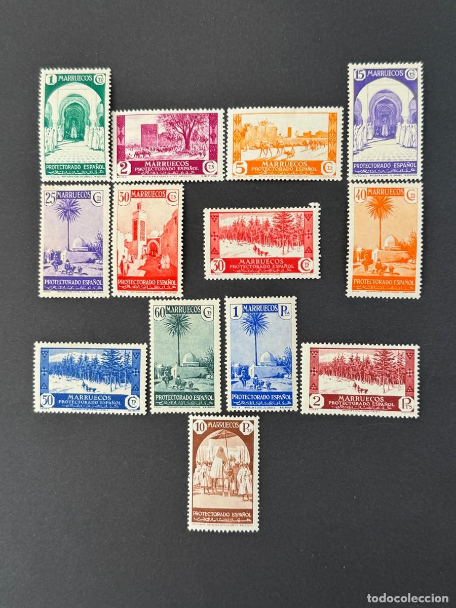 Timbres: Marruecos, Vistas y paisajes, 1935-1937, Edifil 148 al 160, nuevos con fijasellos