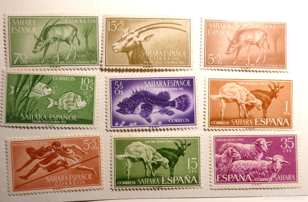 Sellos: 9 Sellos postales de Espa&ntilde;a, S&aacute;hara Espa&ntilde;ol varios valores y fechas