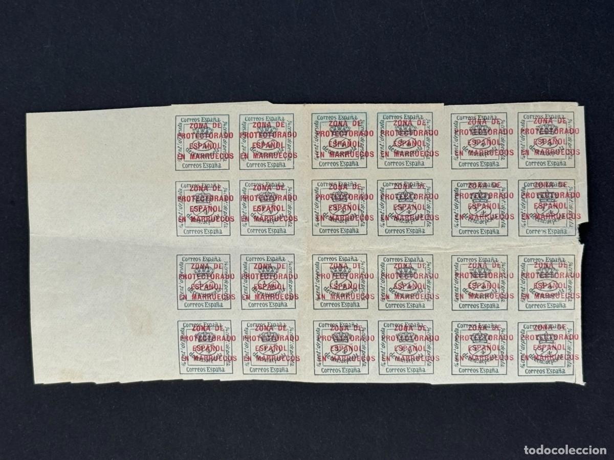 Timbres: Marruecos, Sellos de Espa&ntilde;a, habilitados, 1916-1920, Edifil 57, bloque de 6, nuevos con fijasellos