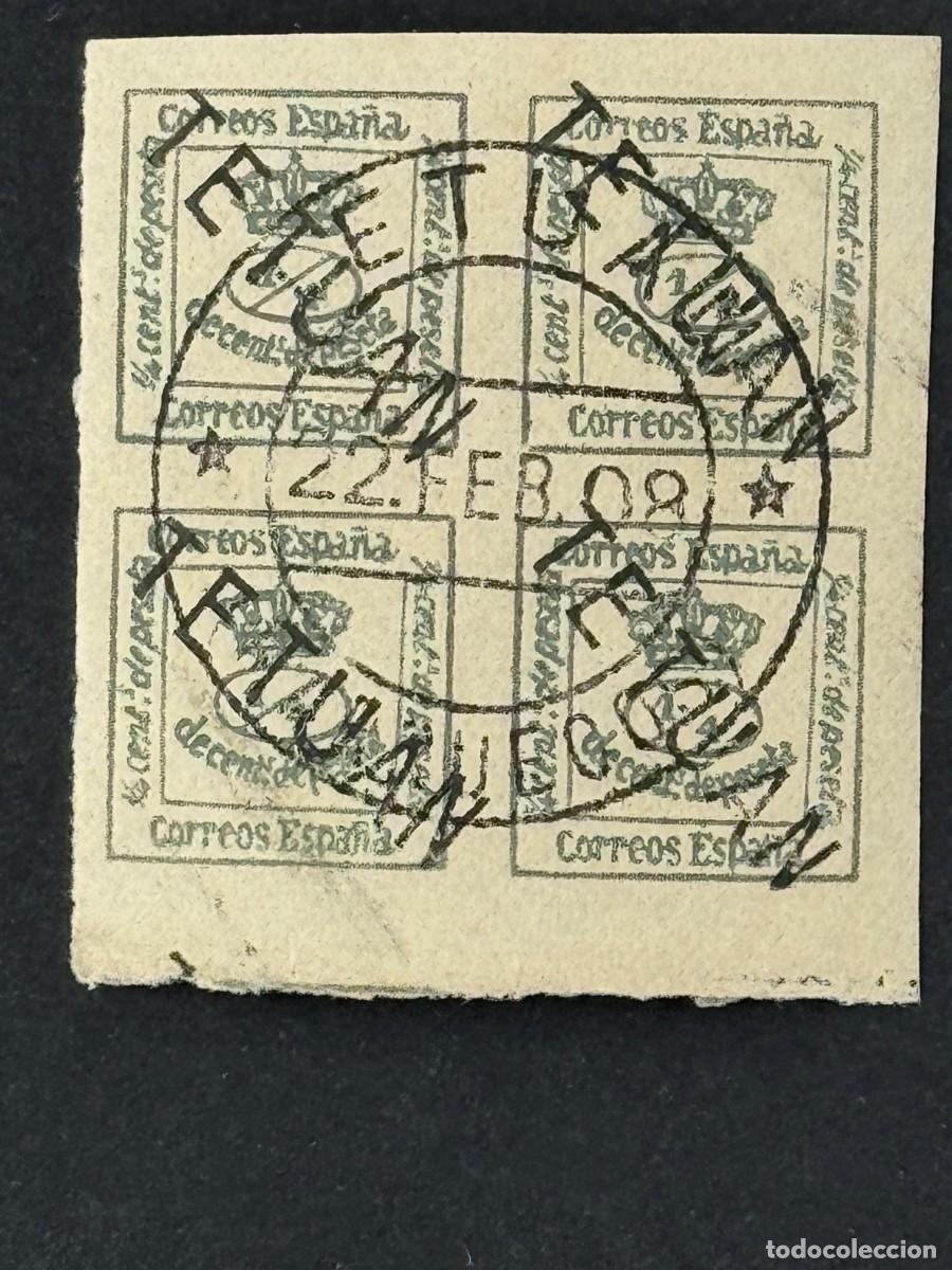 Timbres: Marruecos, Sellos de Espa&ntilde;a, habilitados, 1908, Edifil 14hx, habilitaci&oacute;n de arriba a abajo, usado