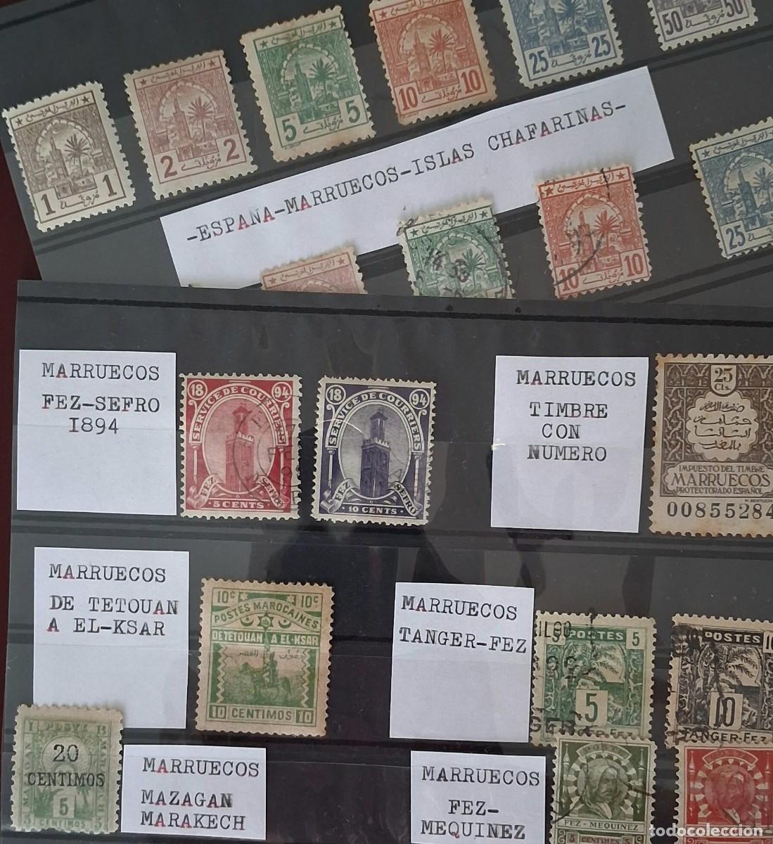 Sellos: ESPA&Ntilde;A-MARRUECOS(ISLAS CHAFARINAS)-TETOUAN EL-KSAR-(FEZ SEFRO)-TANGER-FEZ-(MAZAGAN MARAKECH)-.