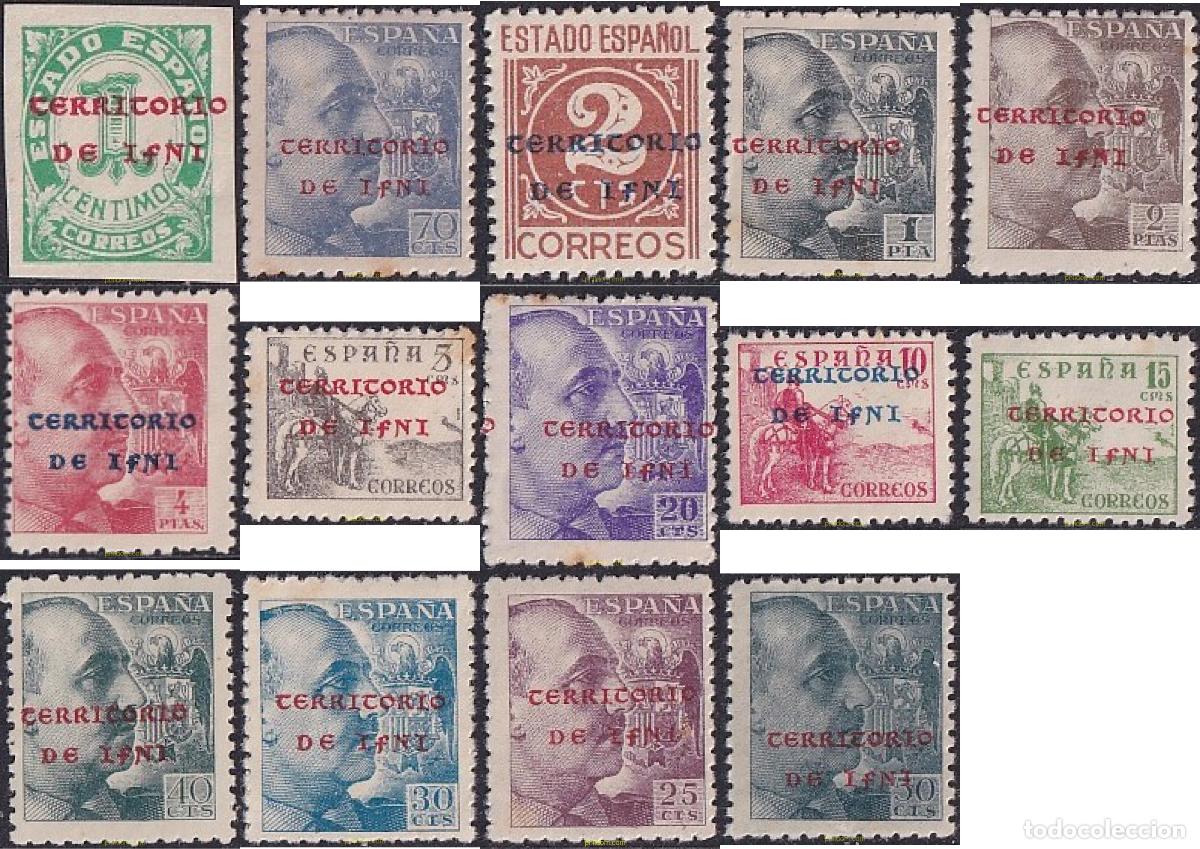 Sellos: 718340 MNH IFNI 1941 MOTIVOS VARIOS. SELLOS DE ESPA&Ntilde;A DE 1938-1940 SOBREIMPRESOS