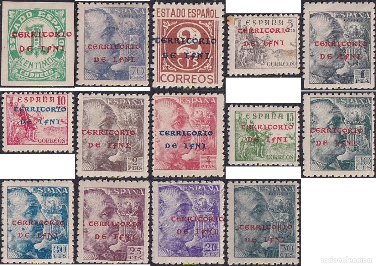 Sellos: 718327 HINGED IFNI 1941 MOTIVOS VARIOS. SELLOS DE ESPA&Ntilde;A DE 1938-1940 SOBREIMPRESOS