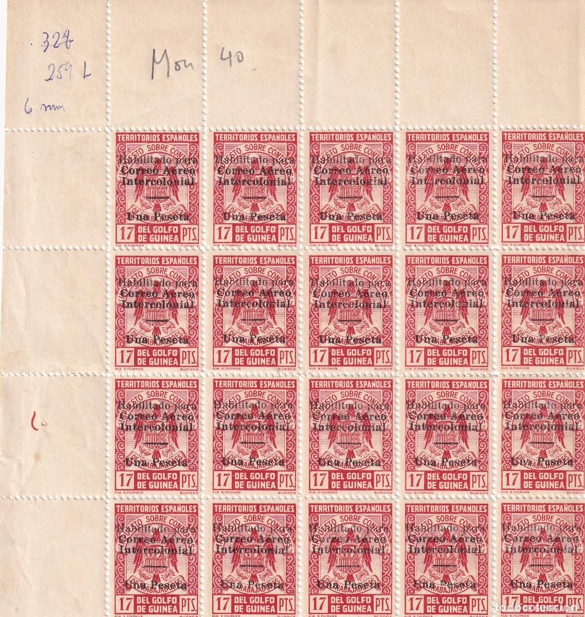 Sellos: GUINEA 259Lhza. Bloque de 20 sellos de la segunda tirada. Sin fijasellos. Conservaci&oacute;n normal.
