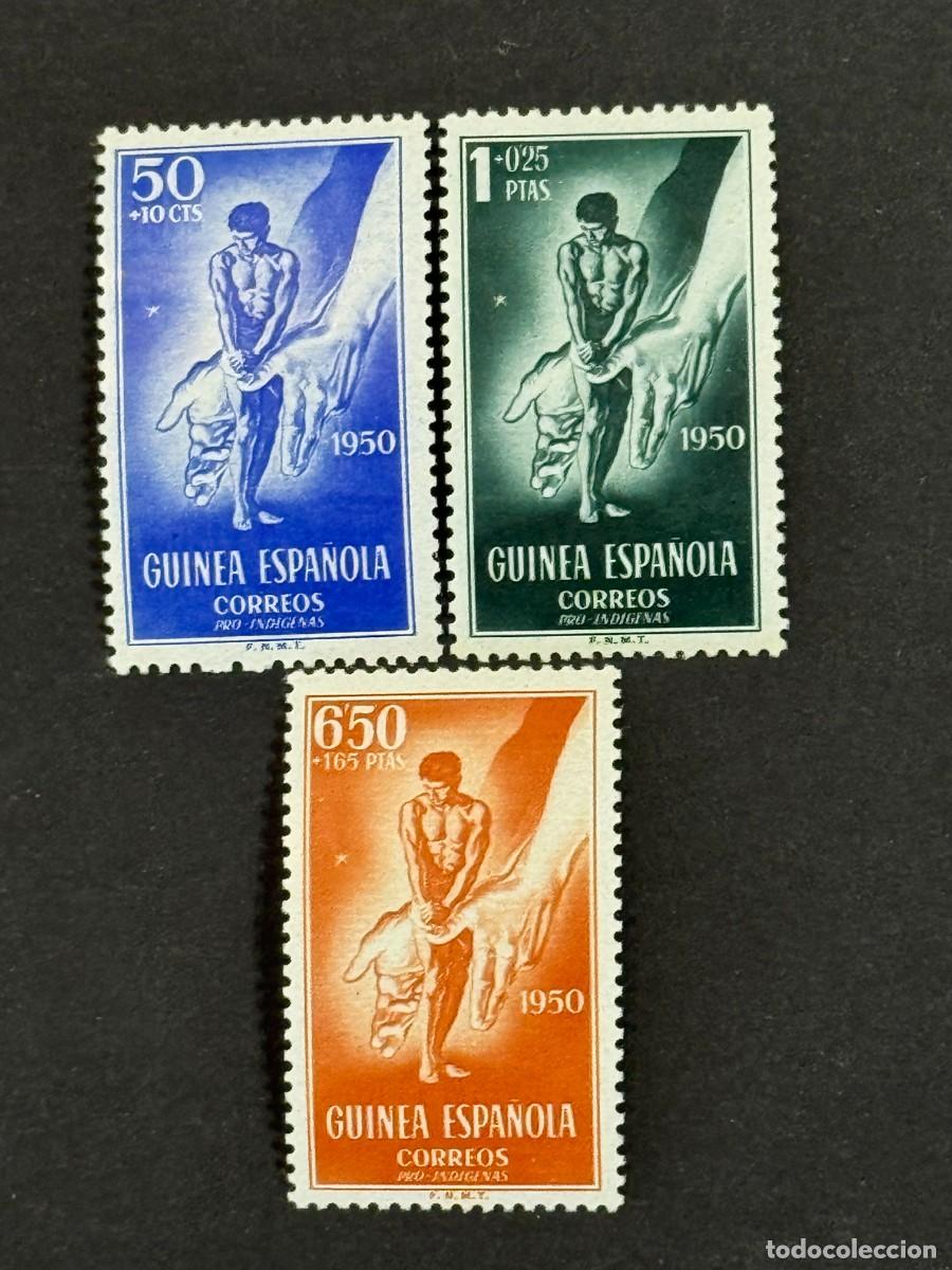 Sellos: Guinea, Pro ind&iacute;genas, 1950, Edifil 295 al 297, nuevos con fijasellos