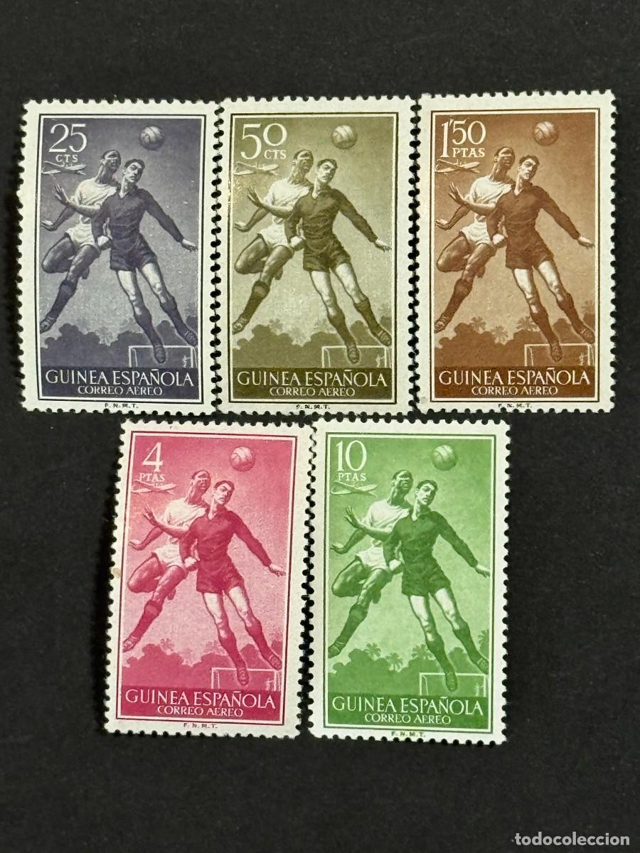 Sellos: Guinea, Serie b&aacute;sica, 1955-1956, Edifil 350 al 354, nuevos con fijasellos