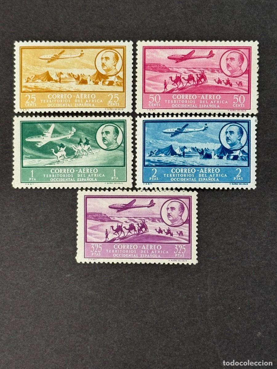 Sellos: &Aacute;frica Occidental, Paisajes y efigie del General Franco, 1951, Edifil 20/ 24, nuevos con fijasellos