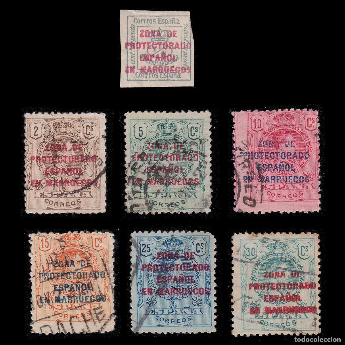 Sellos: ESPA&Ntilde;A MARRUECOS. 1916/20. Alfonso XIII. Matasello. Edifil 57-63 + OBSEQUIO