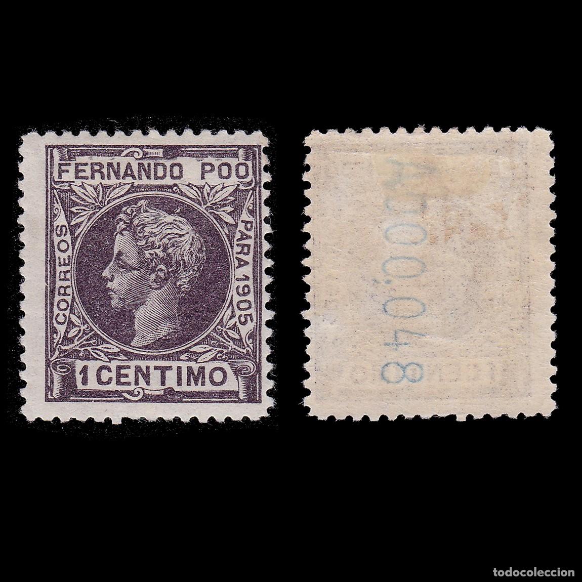 Sellos: FERNANDO POO. 1905. Alfonso XIII. 1c MH. Edifil 136 + OBSEQUIO