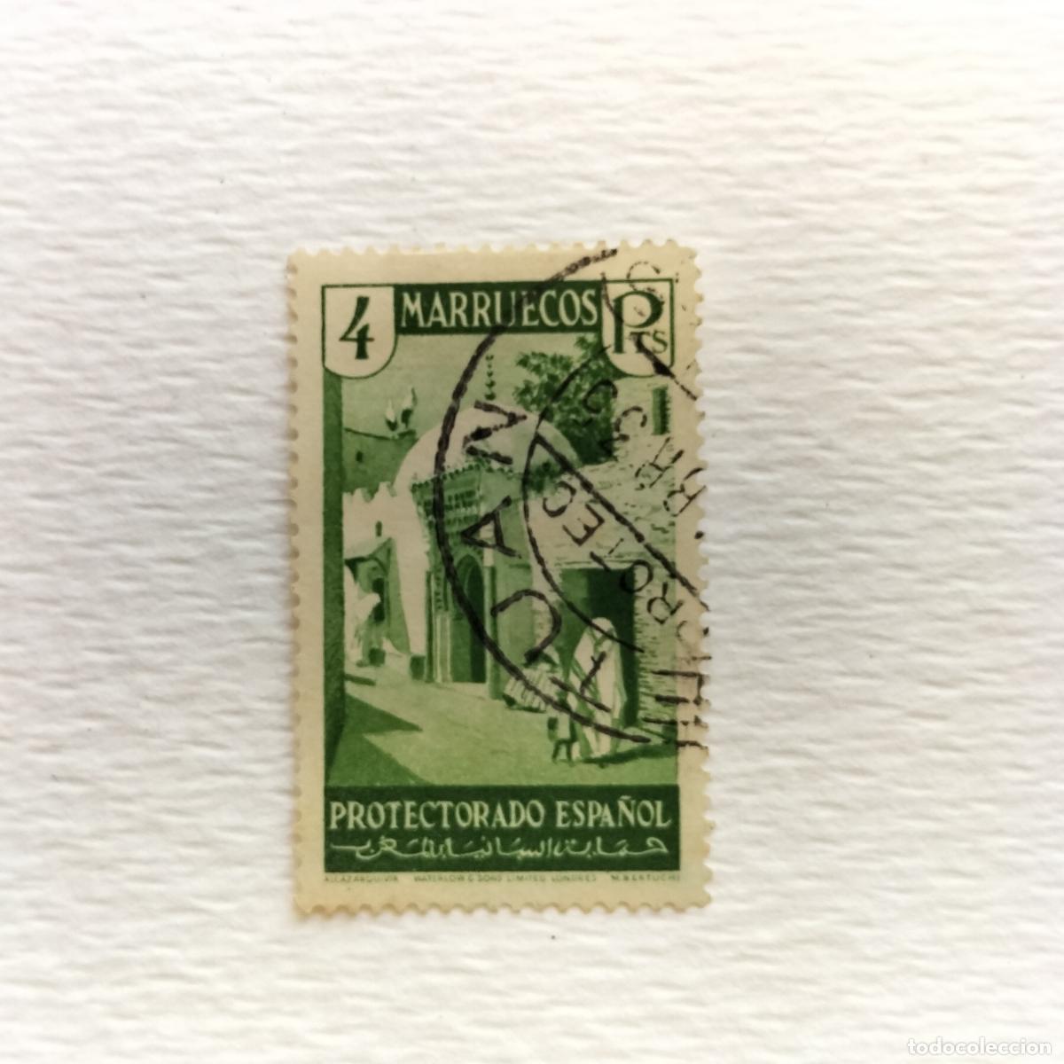 Sellos: SELLO ESPA&Ntilde;A (MARRUECOS) 1933-1935 - 4 PESETAS VERDE AMARILLENTO- EDIFIL 145