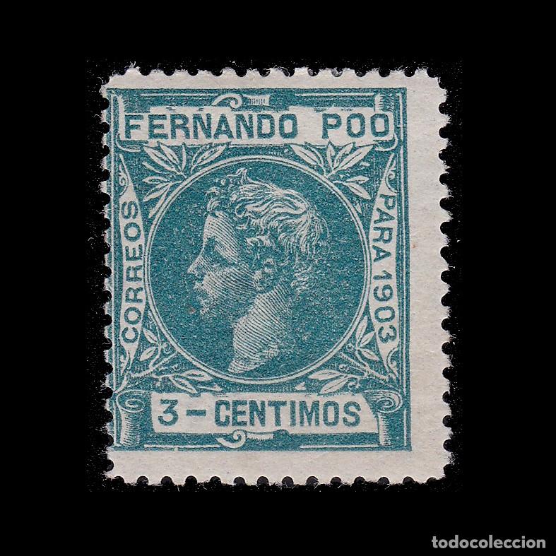 Sellos: FERNANDO POO. 1903. Alfonso XIII. 3c Nuevo*. Edifil 122 + OBSEQUIO