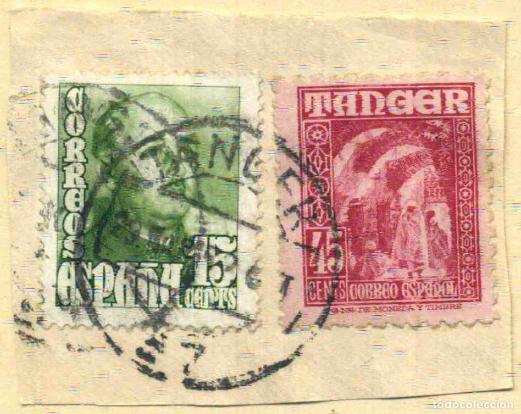 Sellos: T&aacute;nger Fragmento franqueo mixto 1953