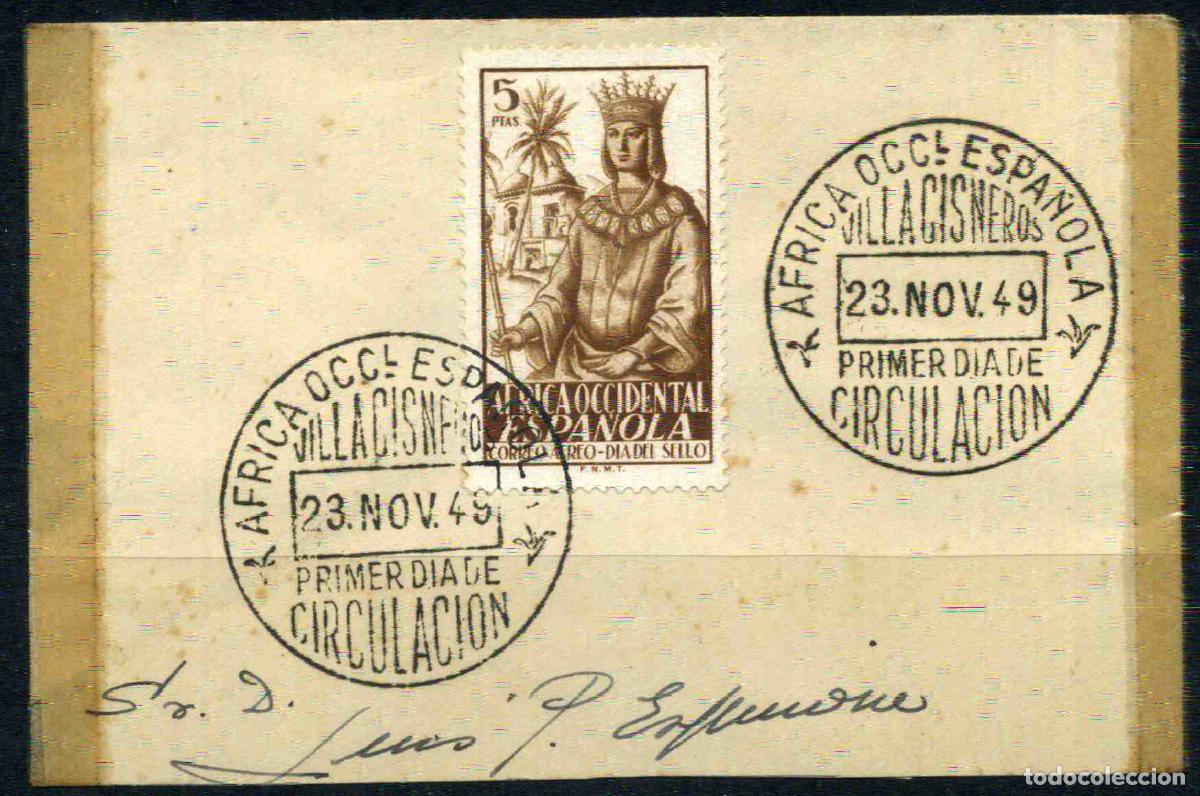 Sellos: Africa Occidental Espa&ntilde;ola (AOE) 1949 Fragmento Sobre Primer D&iacute;a Edifil 2