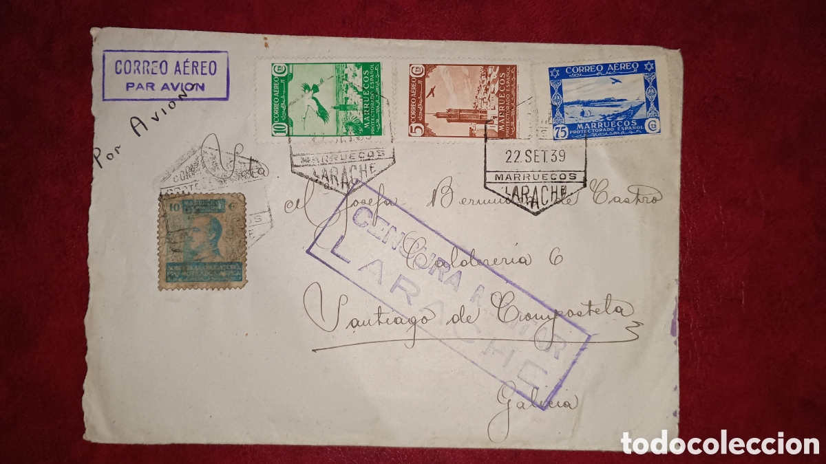 Sellos: MARRUECOS ESPA&Ntilde;OL 1939 - CENSURA MILITAR DE LARACHE - SOBRE CIRCULADO