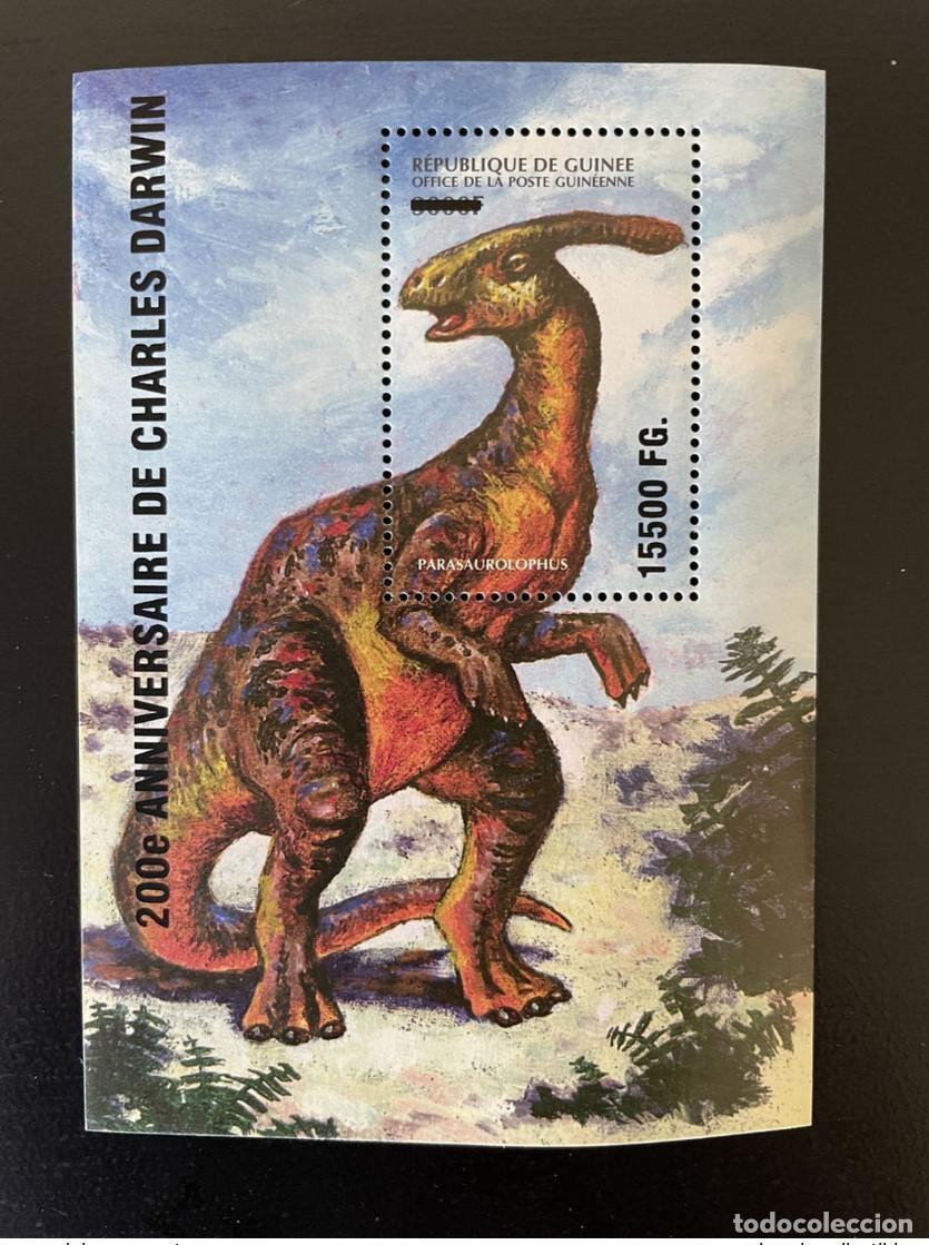 Sellos: Guinea 2009 Mi. Bl. 1737 Dinosaurios sobrecargados 200 a&ntilde;os de Charles Darwin