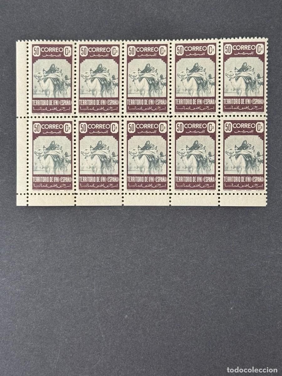 Sellos: Ifni, Familia n&oacute;mada, 1947, Edifil 36, en bloque de 10, nuevos