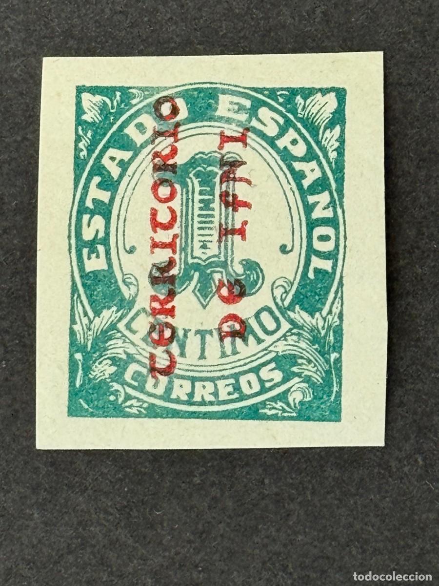 Sellos: Ifni, Sellos de Espa&ntilde;a de 1940 habilitados, 1941-42, Edifil 1A, marquillado ROIG, nuevo con fijas.