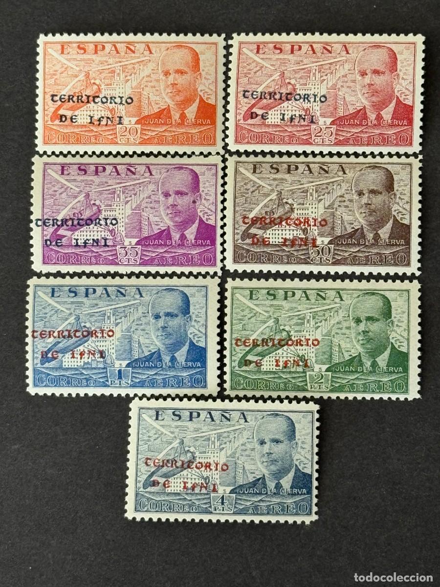 Sellos: Ifni, Sellos de Espa&ntilde;a, Juan de la Cierva, habilitados, 1941, Edifil 15H/15P, nuevos con fijasellos