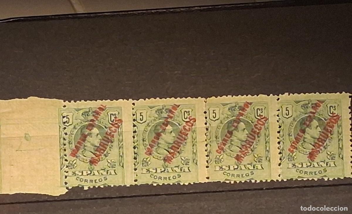 Sellos: ESPA&Ntilde;A, T&Aacute;NGER, 1909-1914, CAT.EDIFIL 2, DEL 268, BLOQ. DE 4, NUM. DORSO. BORDE DE HOJA.