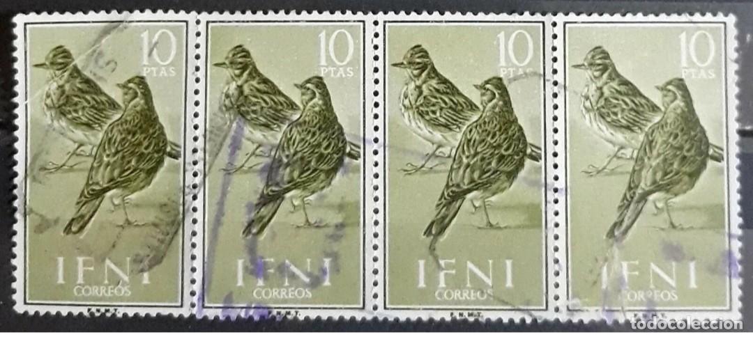 Sellos: IFNI 1960 Aves. Edifil 171. Tira de 4. USADO.
