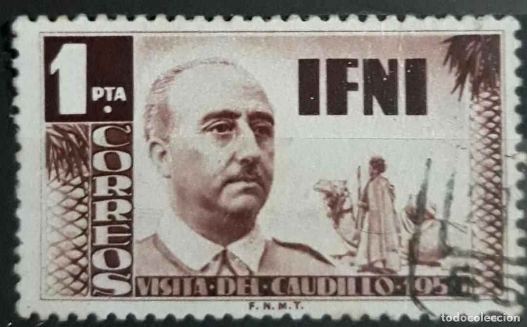 Sellos: IFNI 1951 Visita del General Franco. Edifil 74. USADO.