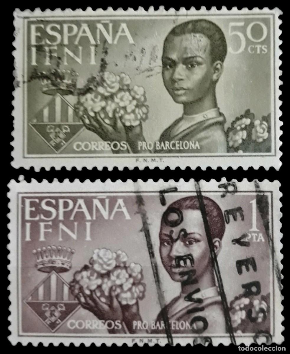 Sellos: IFNI 1963 Ayuda a Barcelona. Edifil 198-199. USADO.