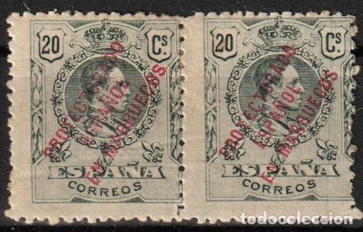 Sellos: Marruecos Espa&ntilde;ol edf n&ordm;verde bronce 20c.En pareja.Selos nuevos con charnela MH.Alfonso XIII 1915