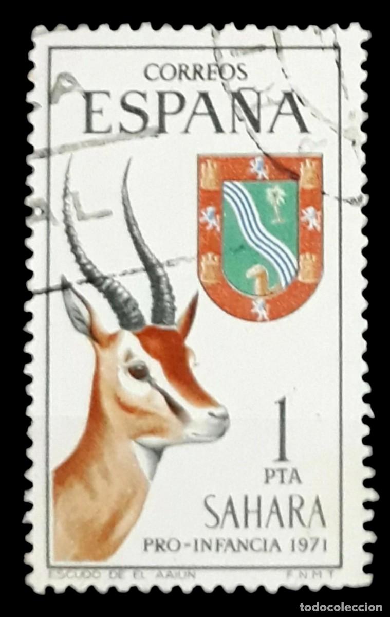Sellos: SAHARA ESPA&Ntilde;OL 1971 Peo-Infancia - Fauna. Edifil 288. USADO.