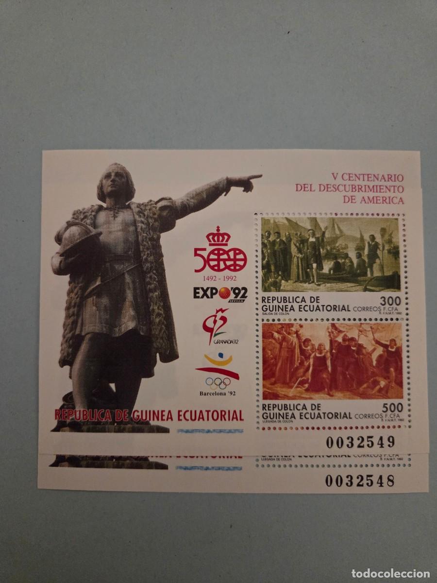 Sellos: Pareja correlativa hojitas sellos republica de guinea ecuatorial 1992. Descubrimiento de Am&eacute;rica