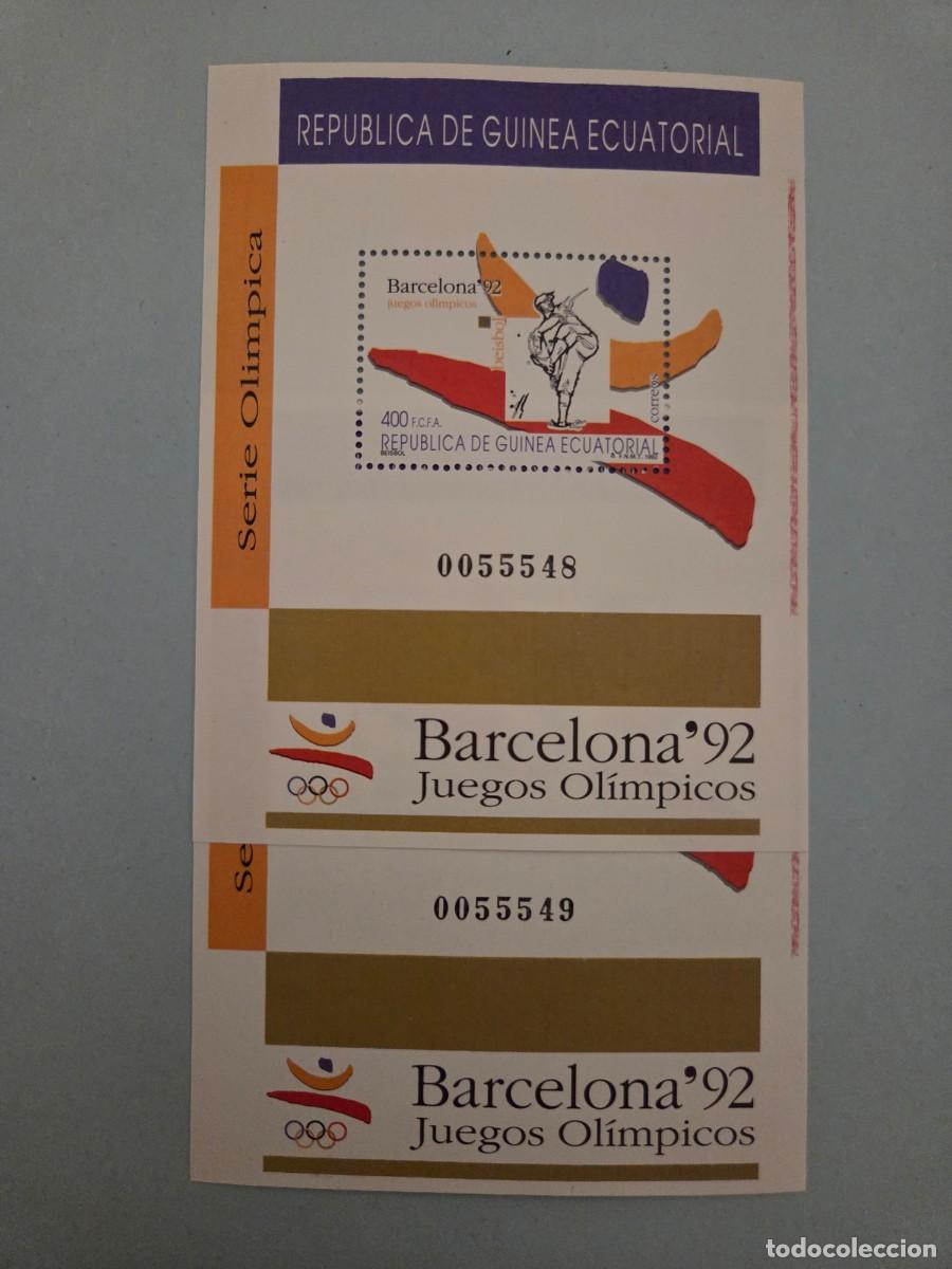 Briefmarken: Pareja correlativa hojita sellos republica de Guinea Ecuatorial. Barcelona 92