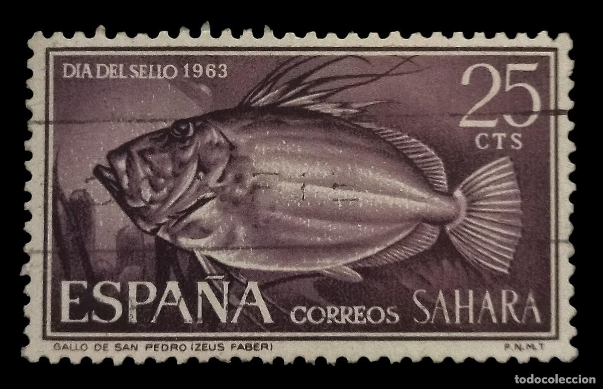 Sellos: S&Aacute;HARA ESPA&Ntilde;OL 1963 D&iacute;a del sello - Fauna Marina. Edifil 222. USADO.