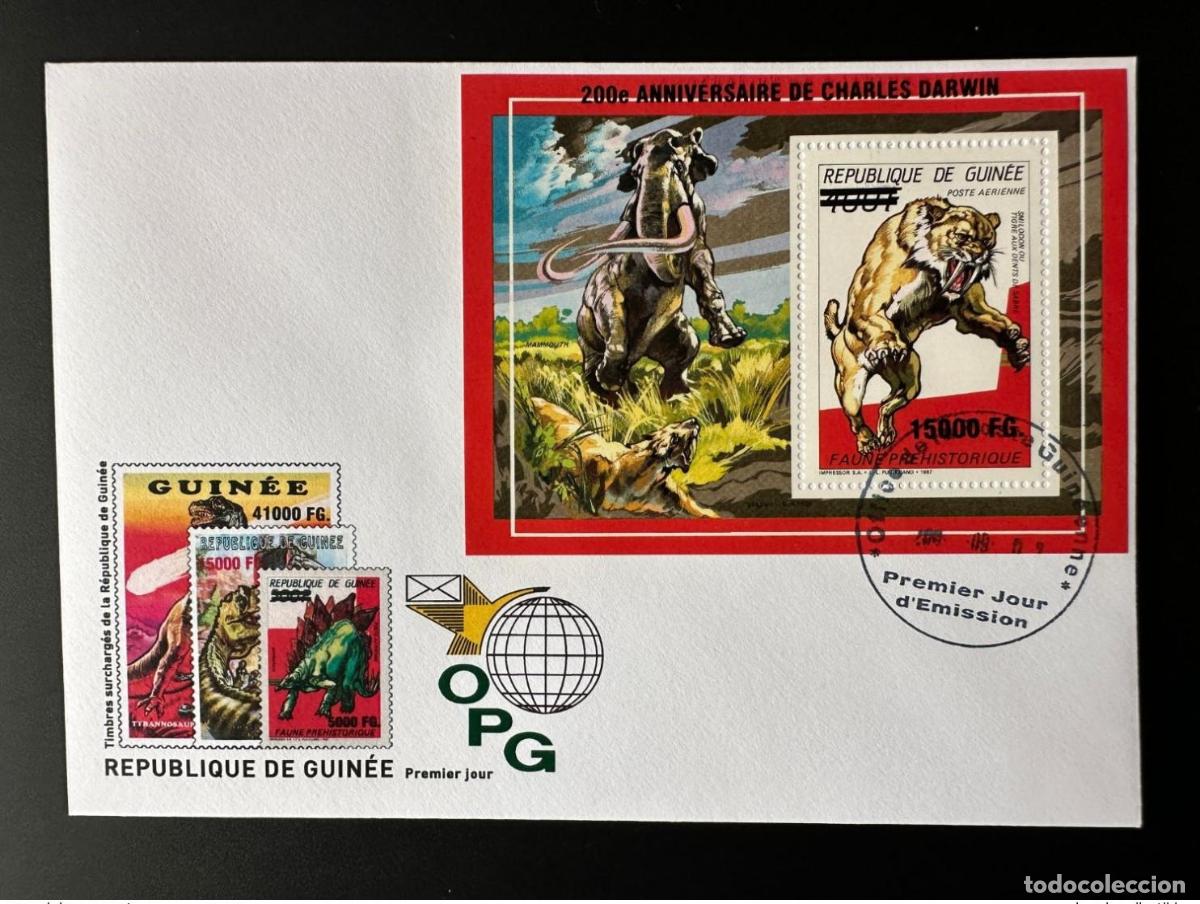 Sellos: Guinea-Guinea 2009 FDC Mi. Bl. 1734 sobrecarg&oacute; a los dinosaurios de Charles Darwin