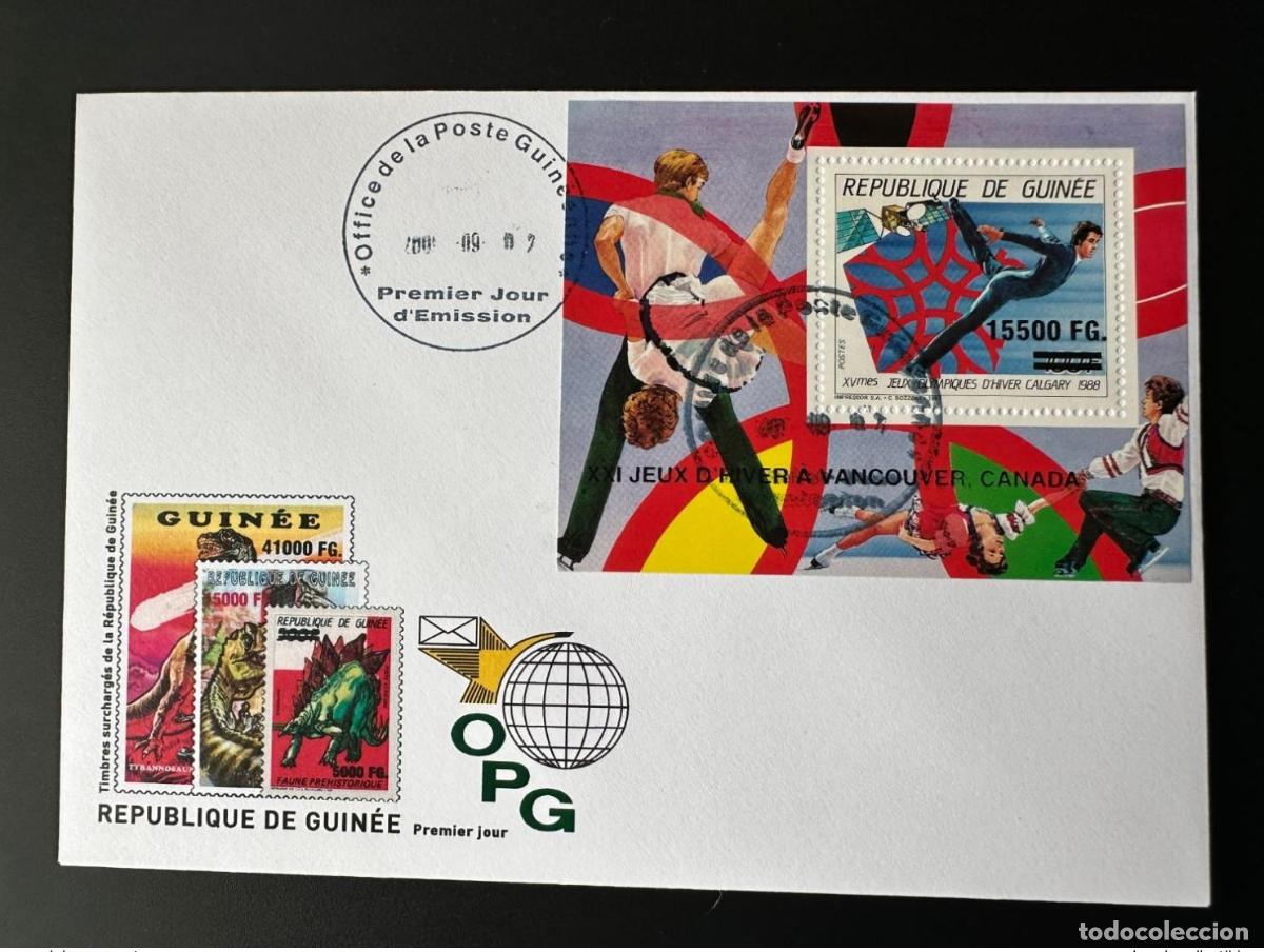 Sellos: Guinea 2009 FDC Mi. Bl. 1723 Surch. Juegos Ol&iacute;mpicos de Calgary 1988: Patinaje invierno