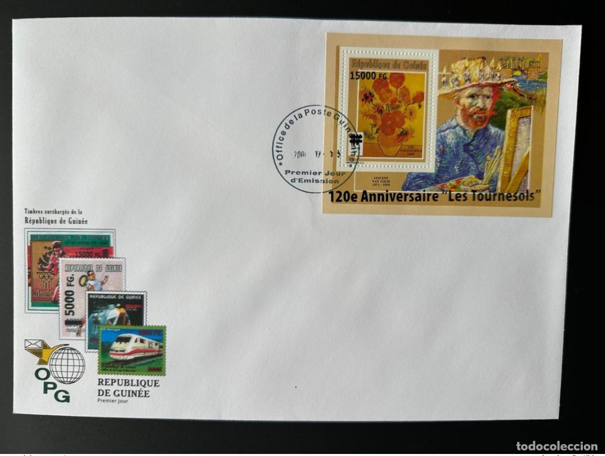 Sellos: Guinea 2008 FDC Mi. Bl. 1649 abedul. Sobreimpresi&oacute;n de girasoles Van Gogh