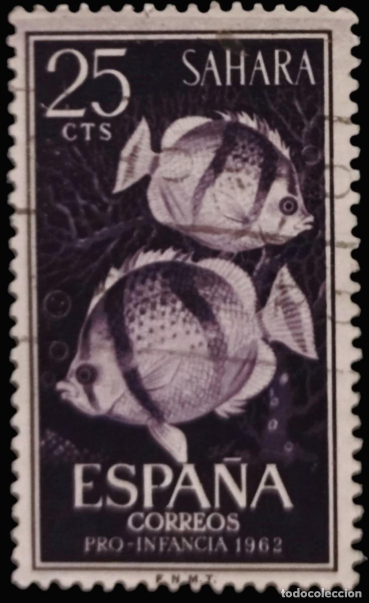 Sellos: S&Aacute;HARA ESPA&Ntilde;OL 1962 Pro infancia - Fauna Marina. Edifil 209. USADO.