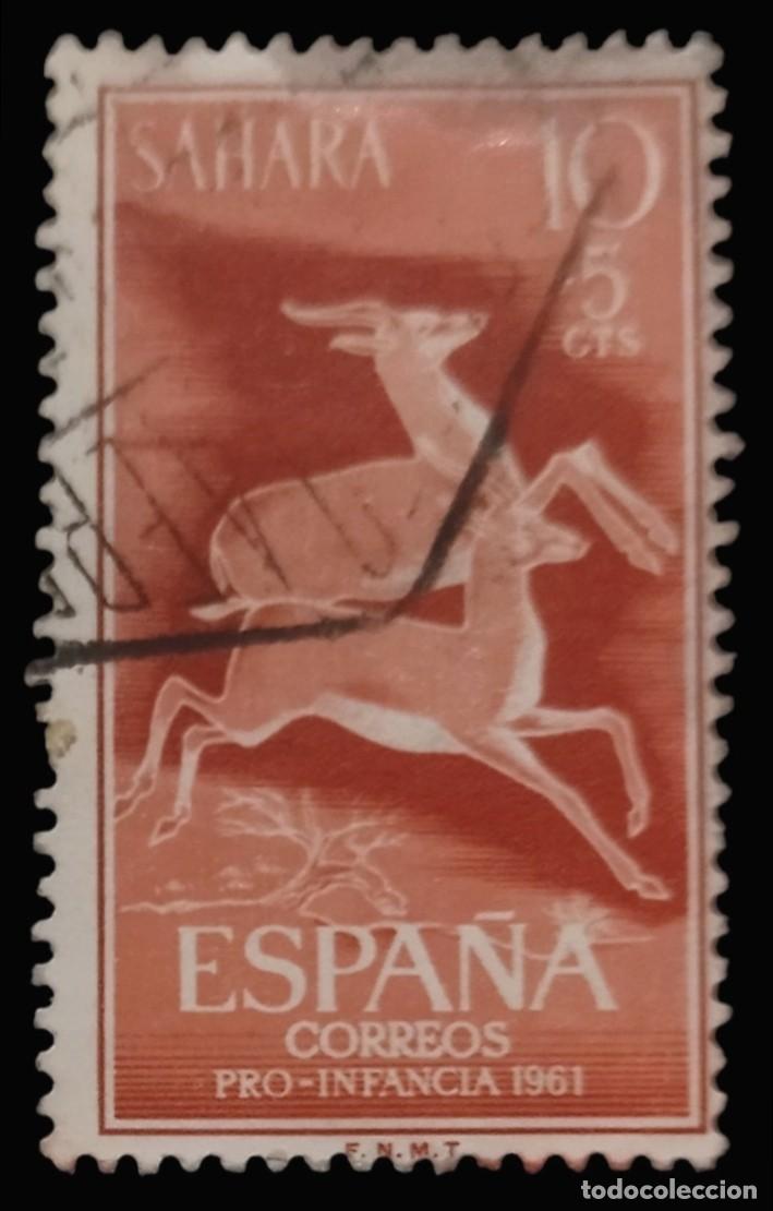 Sellos: S&Aacute;HARA ESPA&Ntilde;OL 1961 Pro-Infancia - Fauna. Edifil 190. USADO.